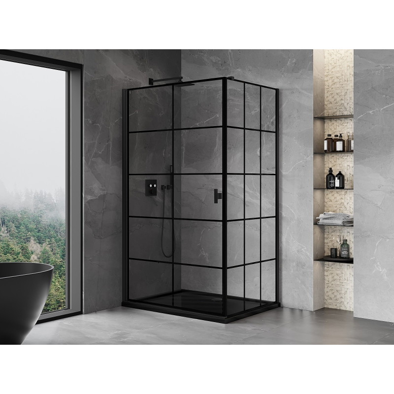 Mexen Mist-B left swing shower cabin 100 x 110 cm, black mesh, black - 8A2T-100-110-70-77-L
