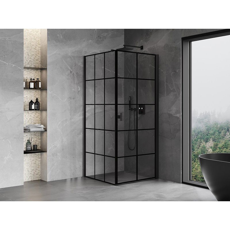 Mexen Mist-B right-side hinged shower enclosure 70 x 70 cm, black grid, black - 8A2T-070-070-70-77-P