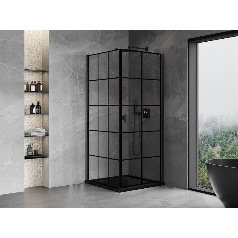 Mexen Mist-B right-sided hinged shower cabin 100 x 100 cm, black grid, black - 8A2T-100-100-70-77-P