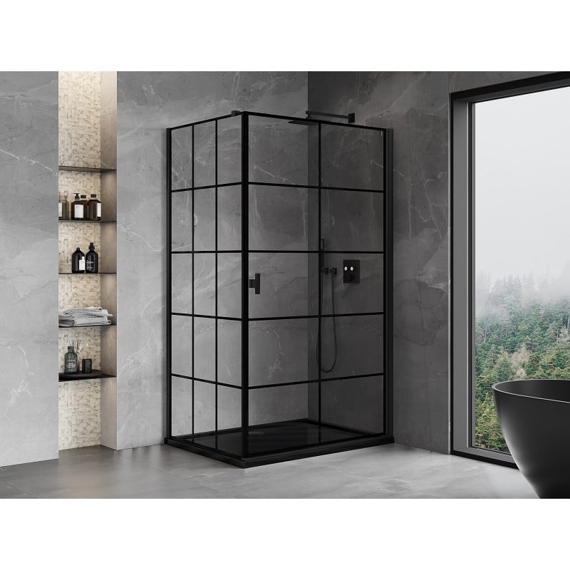 Mexen Mist-B right swing shower cabin 80 x 120 cm, black grid, black - 8A2T-080-120-70-77-P