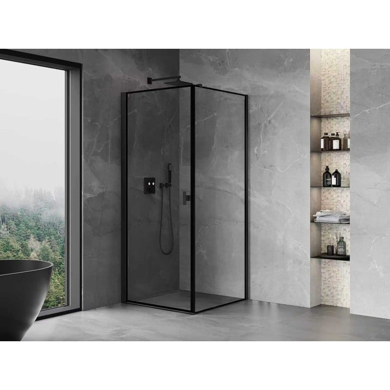 Mexen Mist-B left hinged shower enclosure 70 x 70 cm, black frame, black - 8A2T-070-070-70-70-L