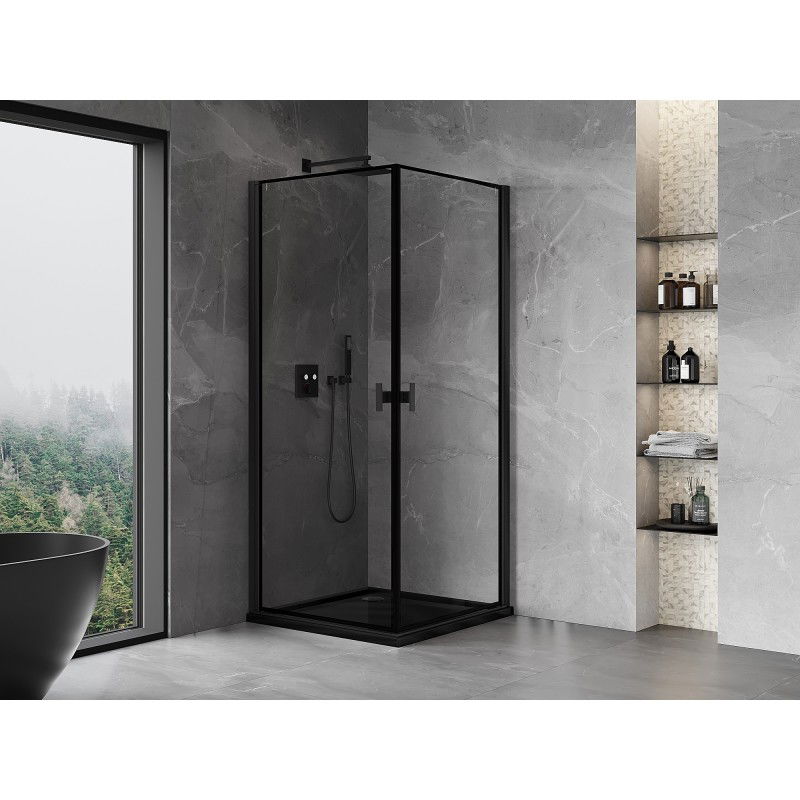 Mexen Mist-B Duo pivot shower cabin 90 x 90 cm, black frame, black - 8A2-090L-090P-70-70