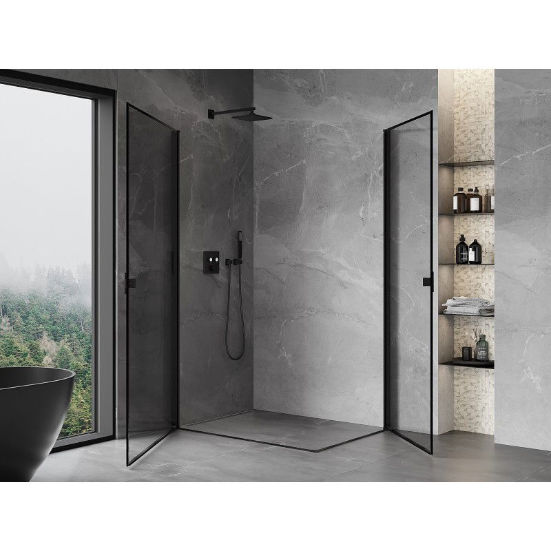 Mexen Mist-B Duo Swing Shower Enclosure 80 x 70 cm, Black Frame, Black - 8A2-080L-070P-70-70