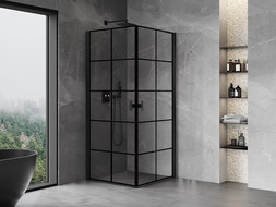 Mexen Mist-B Duo Hinged Shower Enclosure 100 x 100 cm, Black Grid, Black - 8A2-100L-100P-70-77