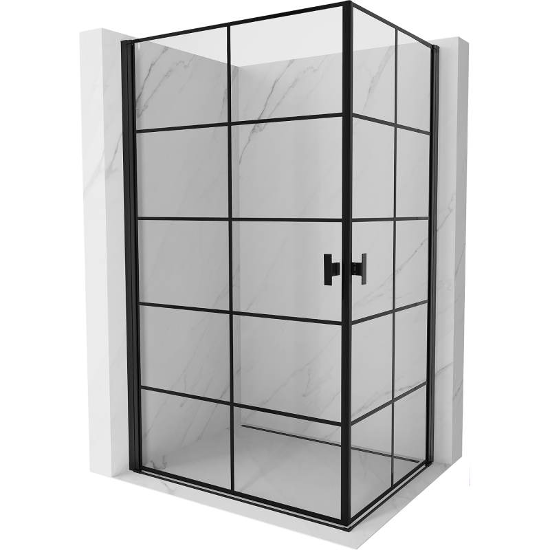 Mexen Mist-B Duo Swing Shower Enclosure 100 x 90 cm, Black Grid, Black - 8A2-100L-090P-70-77