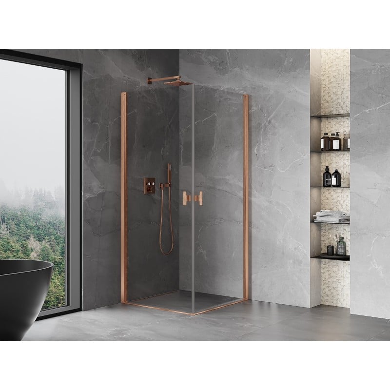 Mexen Mist-B Duo Hinged Shower Enclosure 80 x 80 cm, Transparent, Brushed Copper - 8A2-080-080-65-00