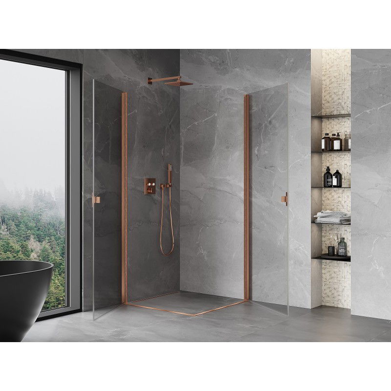 Mexen Mist-B Duo 85 x 85 cm Hinged Shower Enclosure, Transparent, Brushed Copper - 8A2-085-085-65-00