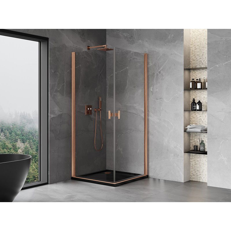 Mexen Mist-B Duo 95 x 95 cm Hinged Shower Enclosure, Transparent, Brushed Copper - 8A2-095-095-65-00
