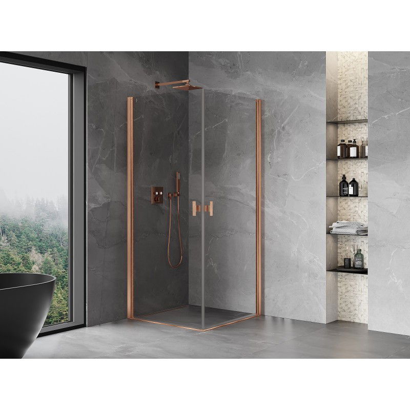 Mexen Mist-B Duo 95 x 95 cm Hinged Shower Enclosure, Transparent, Brushed Copper - 8A2-095-095-65-00