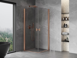 Mexen Mist-B Duo pivot shower cabin 100 x 100 cm, transparent, brushed copper - 8A2-100-100-65-00