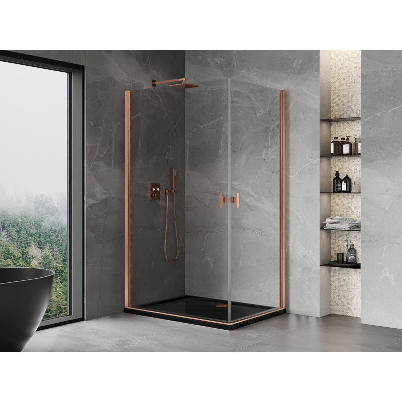Mexen Mist-B Duo hinge shower enclosure 75 x 70 cm, transparent, brushed copper - 8A2-075-070-65-00