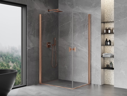 Mexen Mist-B Duo hinge shower enclosure 75 x 70 cm, transparent, brushed copper - 8A2-075-070-65-00
