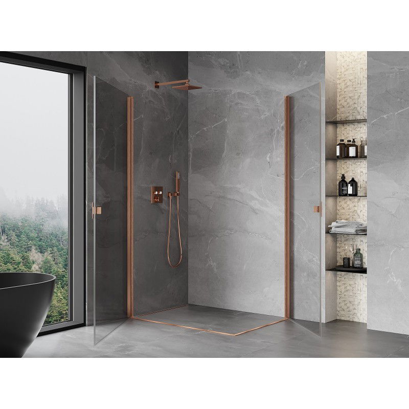 Mexen Mist-B Duo Hinged Shower Cabin 80 x 75 cm, Transparent, Brushed Copper - 8A2-080-075-65-00