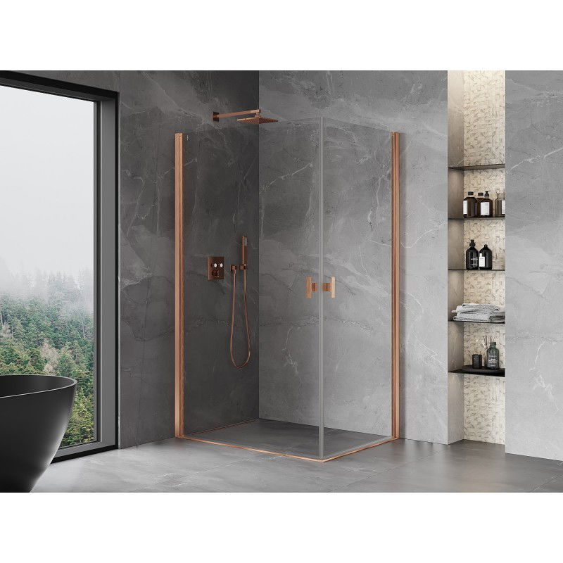 Mexen Mist-B Duo Pivot Shower Enclosure 85 x 80 cm, Transparent, Brushed Copper - 8A2-085-080-65-00