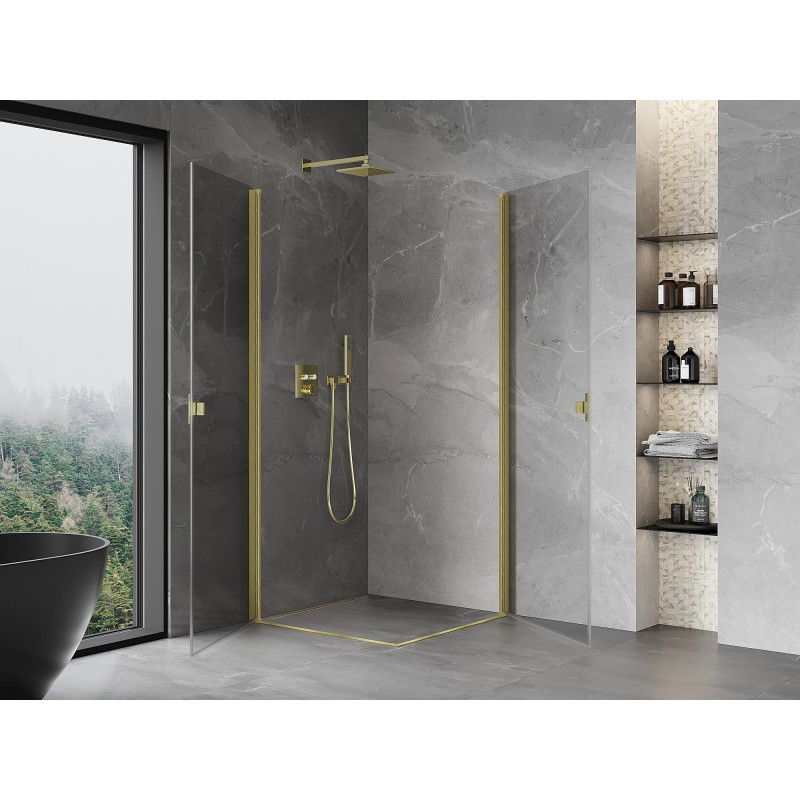 Mexen Mist-B Duo Hinged Shower Enclosure 70 x 70 cm, Transparent, Brushed Gold - 8A2-070-070-55-00