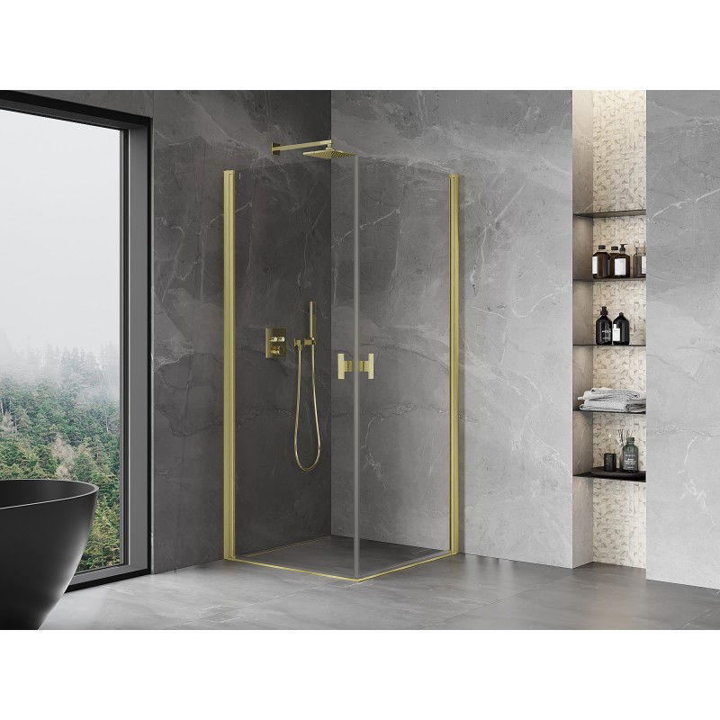 Mexen Mist-B Duo shower cabin hinged 75 x 75 cm, transparent, brushed gold - 8A2-075-075-55-00