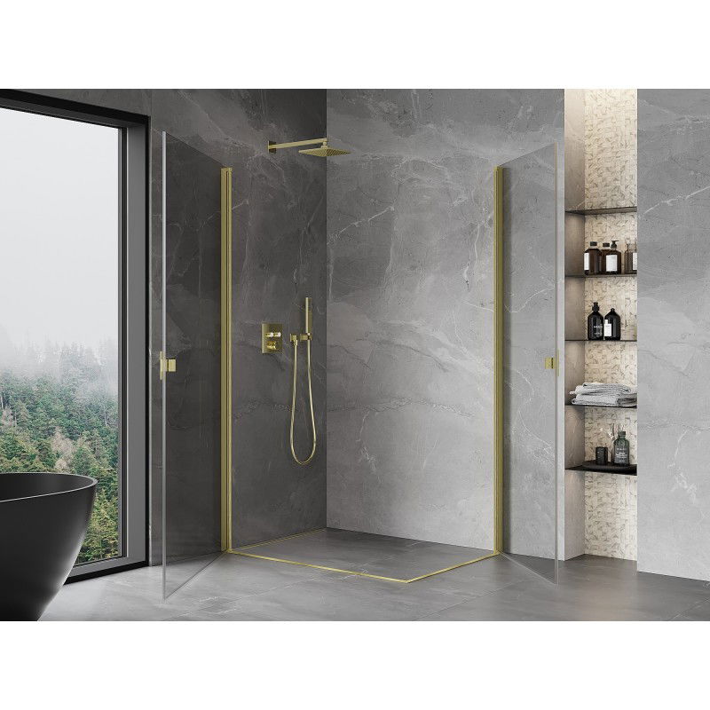 Mexen Mist-B Duo hinged shower enclosure 90 x 70 cm, transparent, brushed gold - 8A2-090-070-55-00