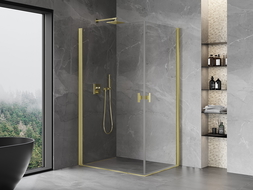Mexen Mist-B Duo Hinged Shower Enclosure 90 x 75 cm, Transparent, Brushed Gold - 8A2-090-075-55-00