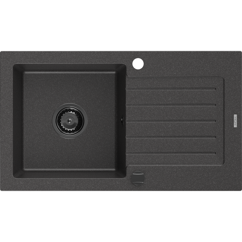 Mexen Pablo 1-compartment granite sink with a drip tray 752 x 436 mm, spotted black, siphon Black - 6510751010-76-B
