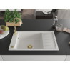 Mexen Elias granite kitchen sink 1-bowl with drainer 795 x 480 mm, white, golden siphon - 6511791005-20-G