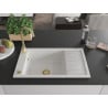 Mexen Elias single-bowl granite sink with drainer 795 x 480 mm, white, gold siphon - 6511791005-20-G