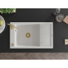 Mexen Elias granite kitchen sink 1-bowl with drainer 795 x 480 mm, white, golden siphon - 6511791005-20-G