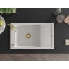 Mexen Elias single-bowl granite sink with drainer 795 x 480 mm, white, gold siphon - 6511791005-20-G