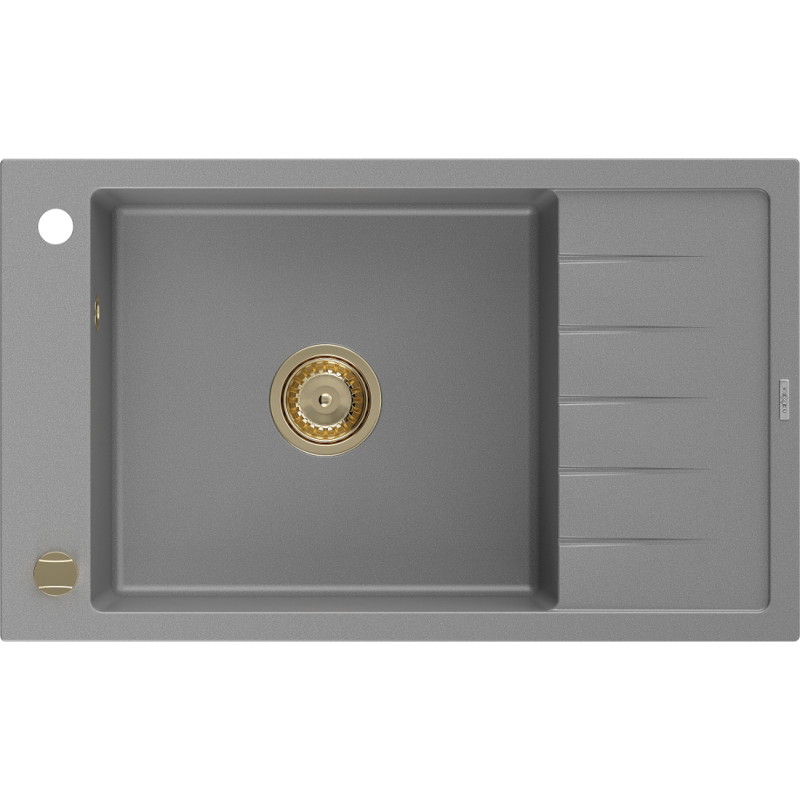 Mexen Elias 1-chamber granite sink with drainer 795 x 480 mm, gray, gold siphon - 6511791005-71-G
