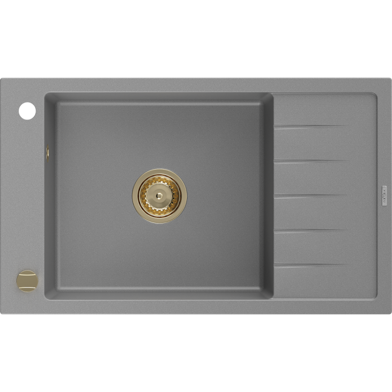 Mexen Elias 1-compartment granite sink with a drip tray 795 x 480 mm, Grey, siphon Gold - 6511791005-71-G