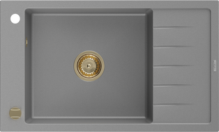 Mexen Elias Single-Bowl Granite Sink with Drainer 795 x 480 mm, Grey, Gold Siphon - 6511791005-71-G