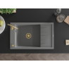 Mexen Elias 1-Bowl Granite Sink with Drainer 795 x 480 mm, Gray, Gold Drain - 6511791005-71-G