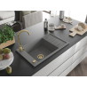 Mexen Elias 1-Bowl Granite Sink with Drainer 795 x 480 mm, Gray, Gold Drain - 6511791005-71-G