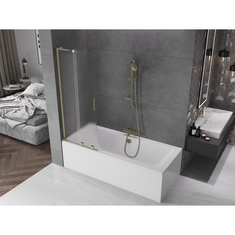 Mexen Velar L 2-panel retractable bath screen 75 x 150 cm, frosted, gold - 896-075-003-31-50