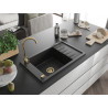 Mexen Elias granite kitchen sink 1-bowl with drainer 795 x 480 mm, black/silver metallic, gold siphon - 6511791005-73-G
