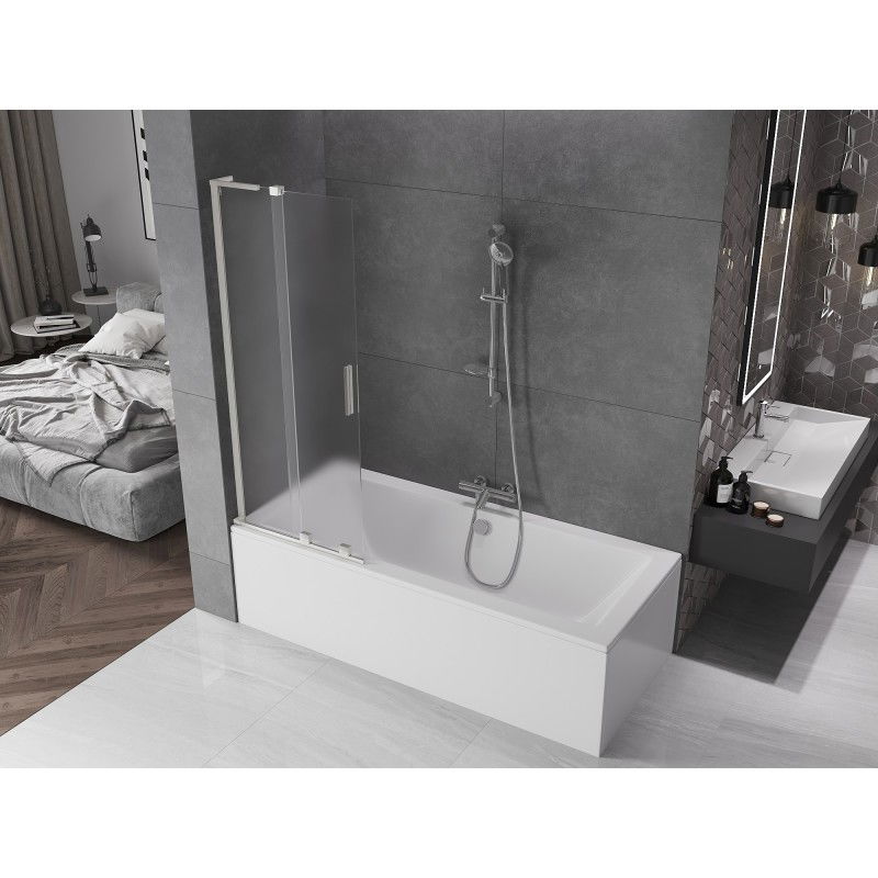 Mexen Velar L 2-wing sliding bath screen 75 x 150 cm, frost, brushed nickel - 896-075-003-31-97