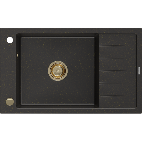 Mexen Elias 1-compartment granite sink with a drip tray 795 x 480 mm, Black/Gold metallic, siphon Gold - 6511791005-75-G