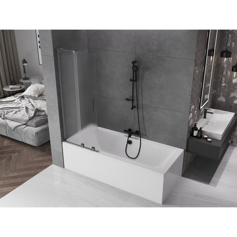 Mexen Velar L Bath Screen 2-Panel Sliding 85 x 150 cm, Frosted, Brushed Gun Gray - 896-085-003-31-66
