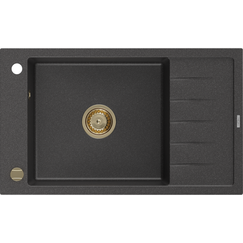 Mexen Elias 1-compartment granite sink with a drip tray 795 x 480 mm, spotted black, siphon Gold - 6511791005-76-G