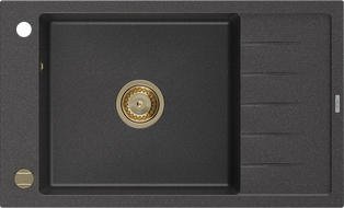 Mexen Elias 1-compartment granite sink with a drip tray 795 x 480 mm, spotted black, siphon Gold - 6511791005-76-G