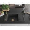 Mexen Elias 1-bowl granite sink with drainer 795 x 480 mm, black with speckles, gold siphon - 6511791005-76-G