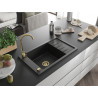 Mexen Elias granit sink, 1-bowl with drainer 795 x 480 mm, black, gold siphon - 6511791005-77-G