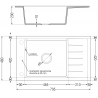 Mexen Elias granite sink 1-bowl with drainer 795 x 480 mm, white, black siphon - 6511791005-20-B