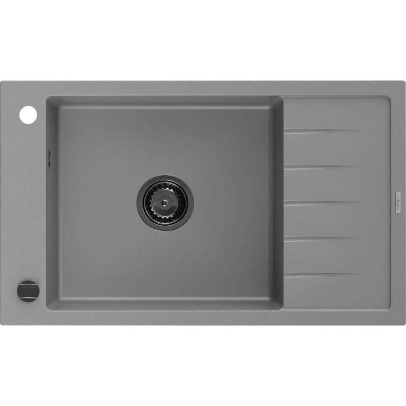 Mexen Elias 1-compartment granite sink with a drip tray 795 x 480 mm, Grey, siphon Black - 6511791005-71-B