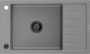 Mexen Elias granite sink 1-bowl with drainer 795 x 480 mm, grey, black siphon - 6511791005-71-B