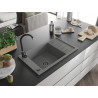 Mexen Elias 1-bowl granite sink with drainer 795 x 480 mm, gray, black siphon - 6511791005-71-B