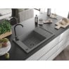 Mexen Elias granite sink 1-bowl with drainer 795 x 480 mm, grey, black siphon - 6511791005-71-B