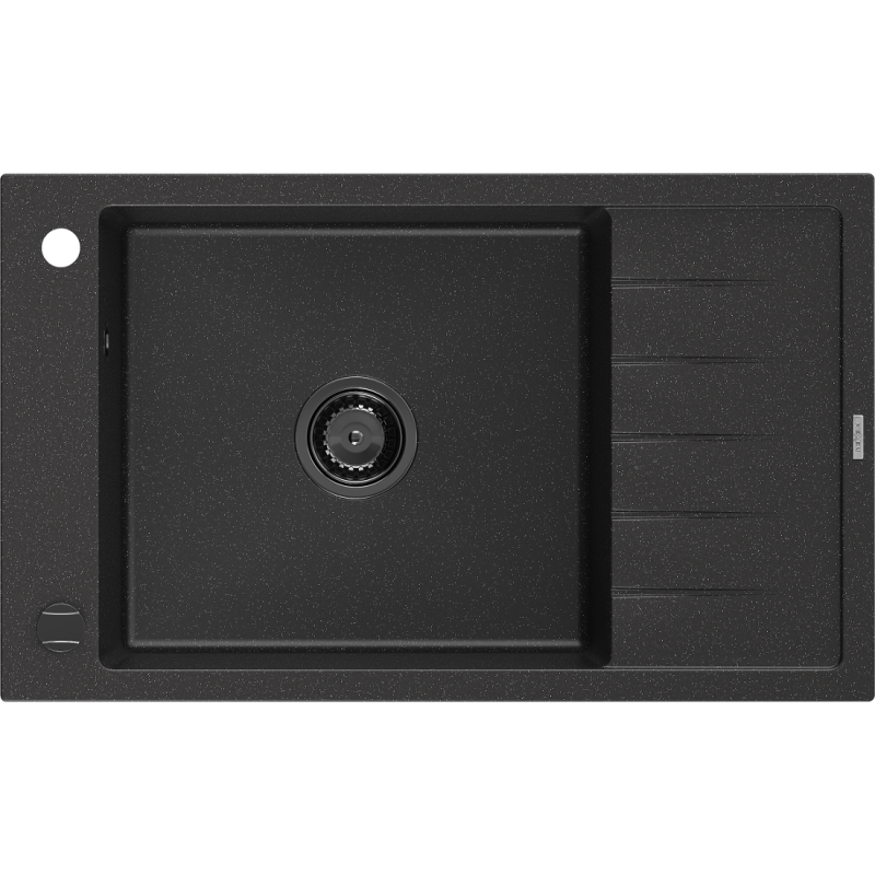 Mexen Elias 1-compartment granite sink with a drip tray 795 x 480 mm, Black/Silver metallic, siphon Black - 6511791005-73-B