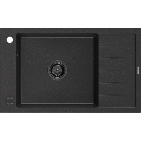 Mexen Elias 1-compartment granite sink with a drip tray 795 x 480 mm, Black/Silver metallic, siphon Black - 6511791005-73-B