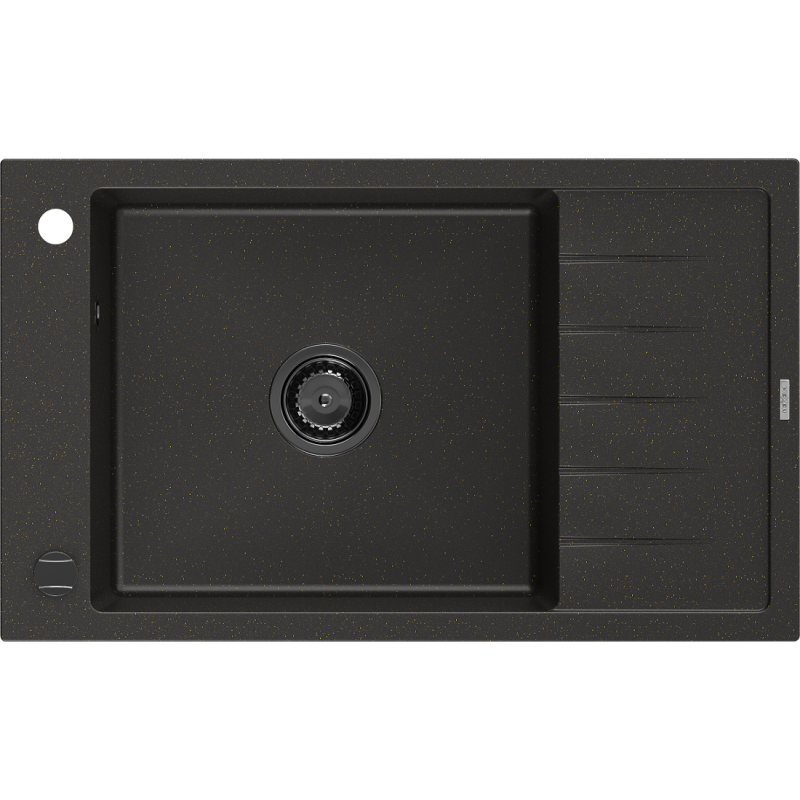 Mexen Elias 1-compartment granite sink with a drip tray 795 x 480 mm, Black/Gold metallic, siphon Black - 6511791005-75-B