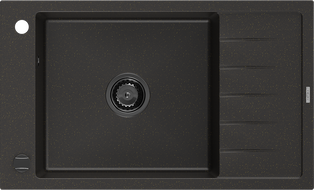 Mexen Elias 1-compartment granite sink with a drip tray 795 x 480 mm, Black/Gold metallic, siphon Black - 6511791005-75-B